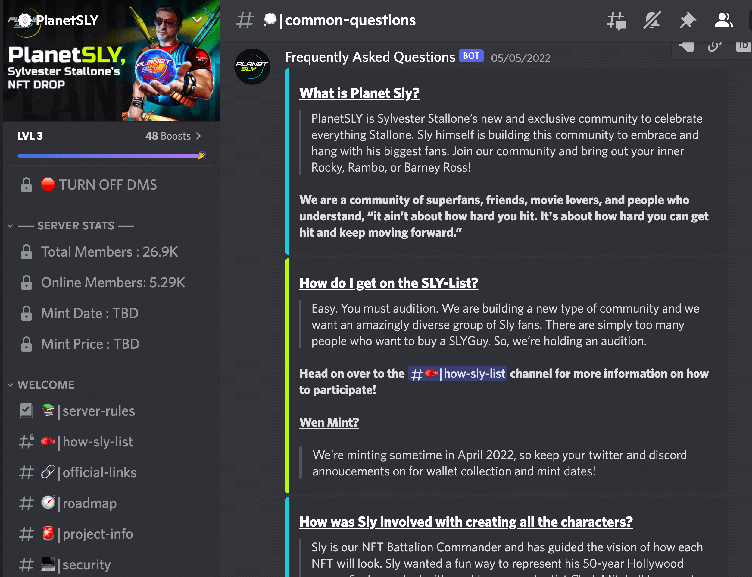 image of PlanetSly Discord FAQ channel