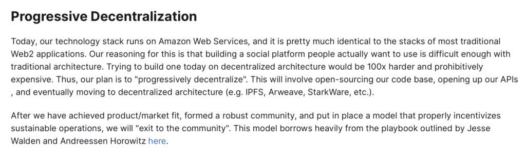 image of progressive decentralization statement on gm.xyz website