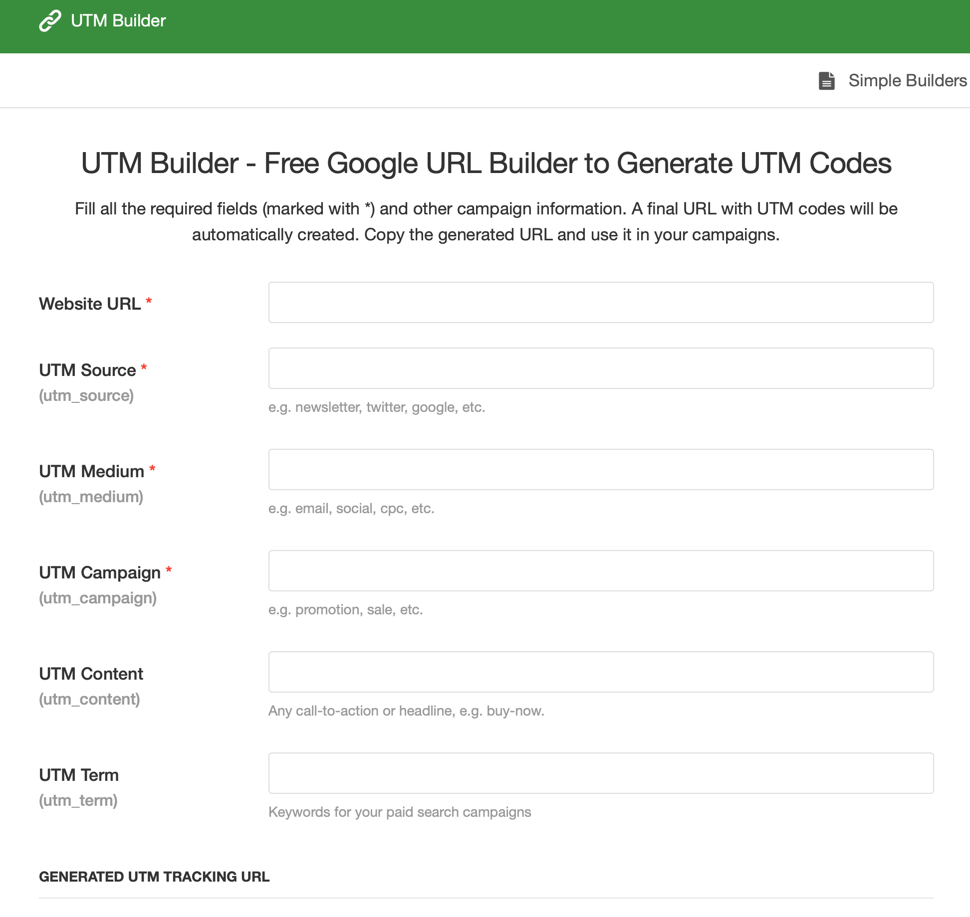 image of UTM Builder form