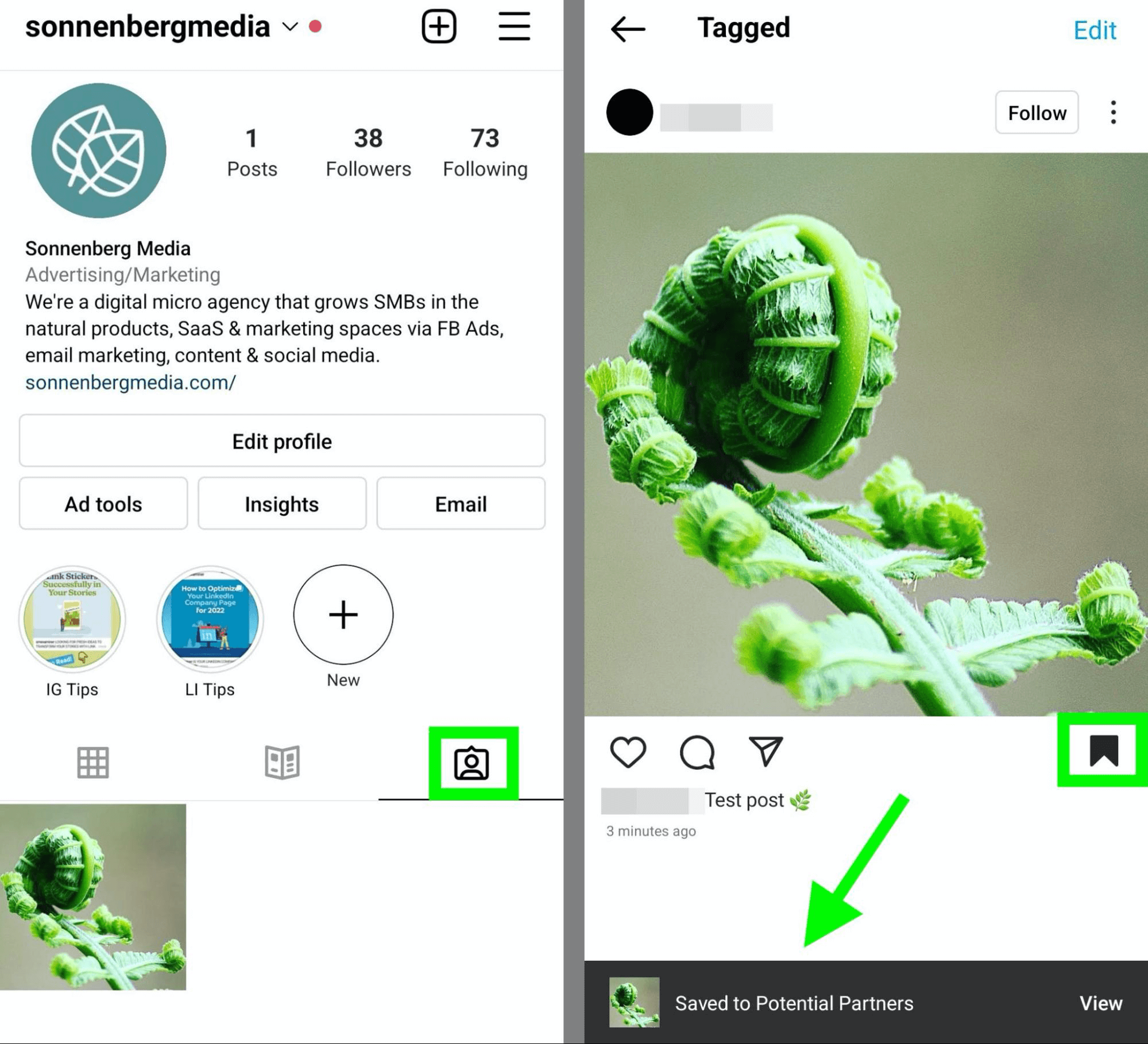 image of tagged content on Instagram business profile