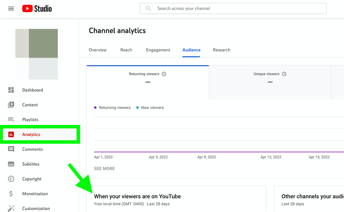 image of YouTube channel analytics in YouTube Studio