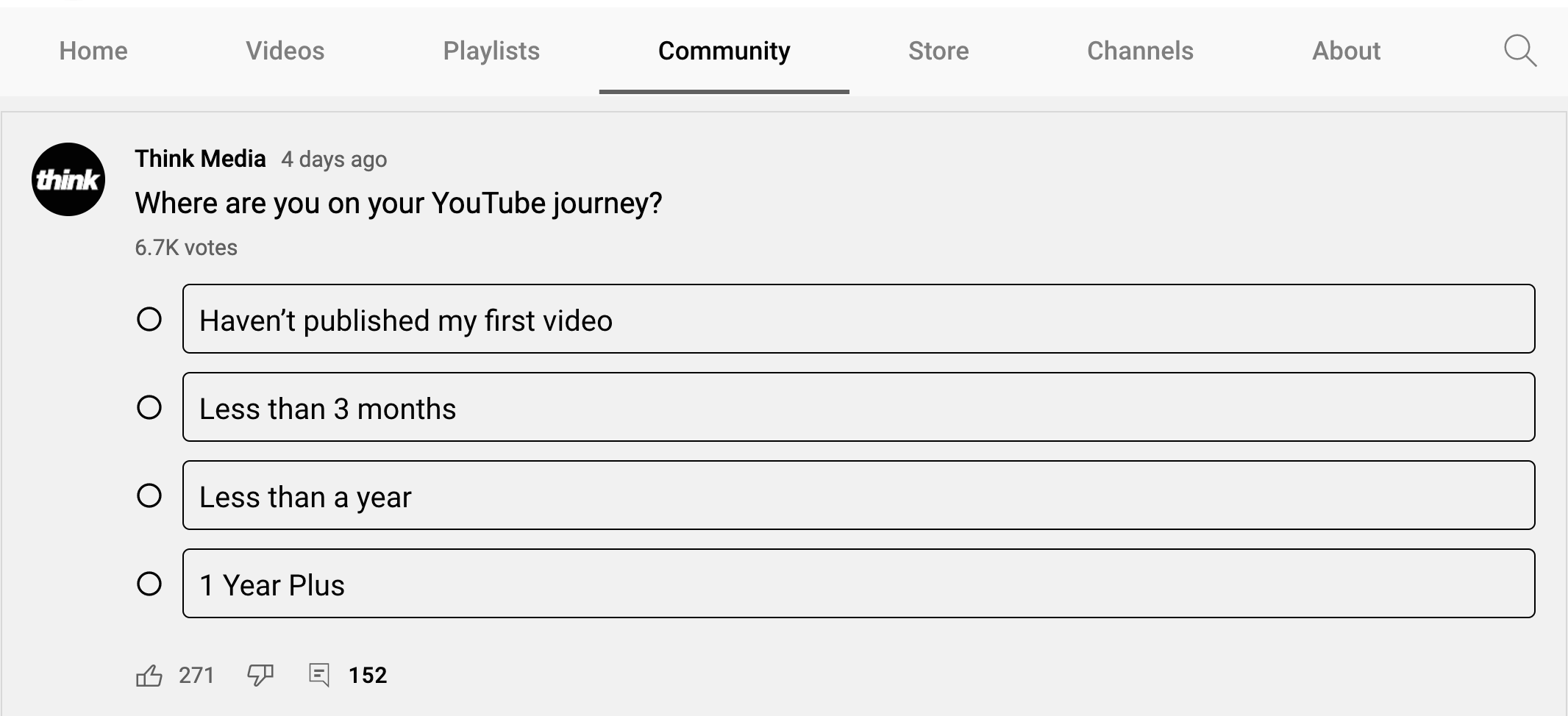 image of poll on Community tab of YouTube channel