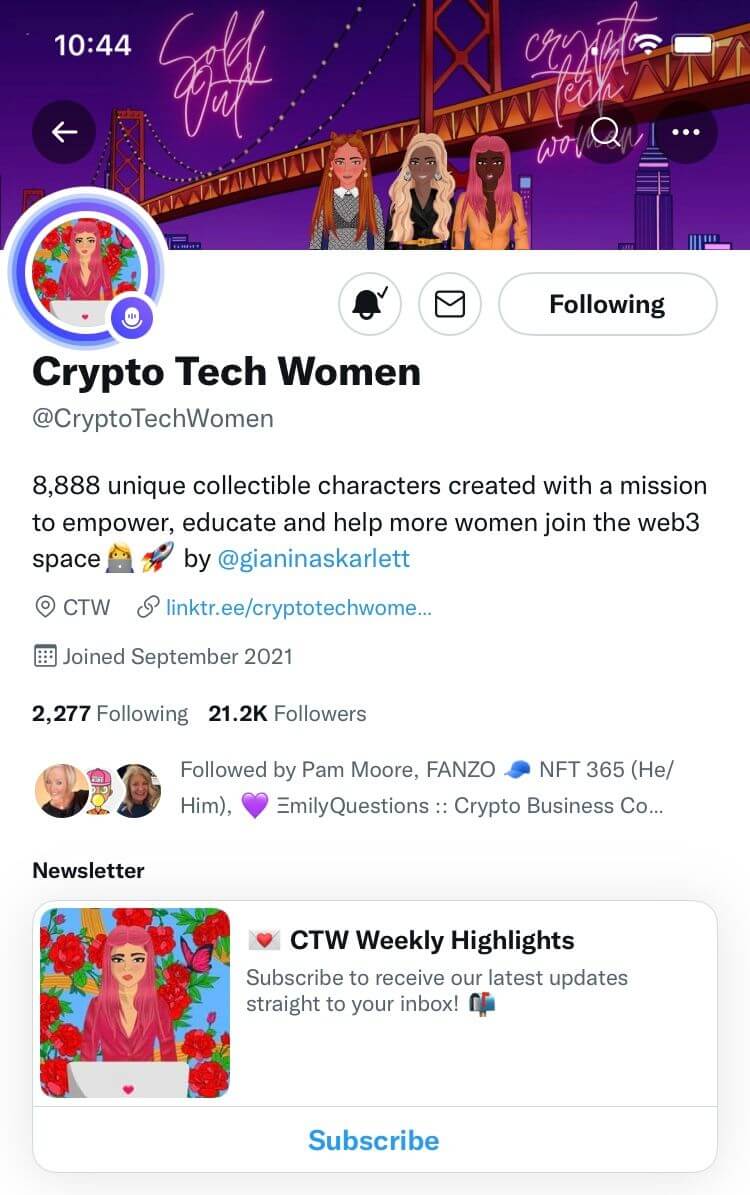 tips-for-building-nft-community-before-project-launch-twitter-crypto-tech-women-example-1