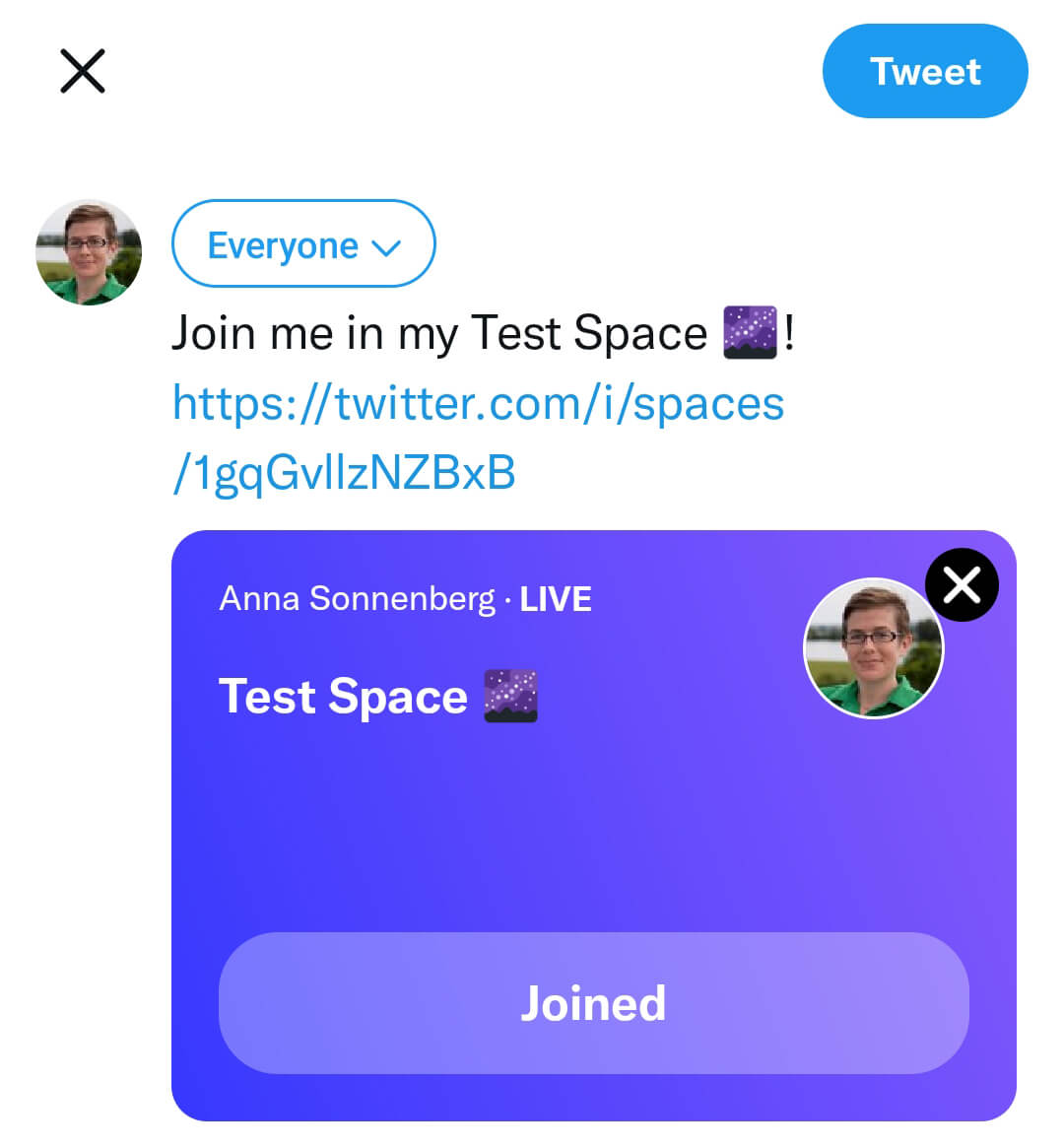 how-to-create-twitter-spaces-share-space-tweet-linkedin-facebook-anna-sonnenberg-step-8