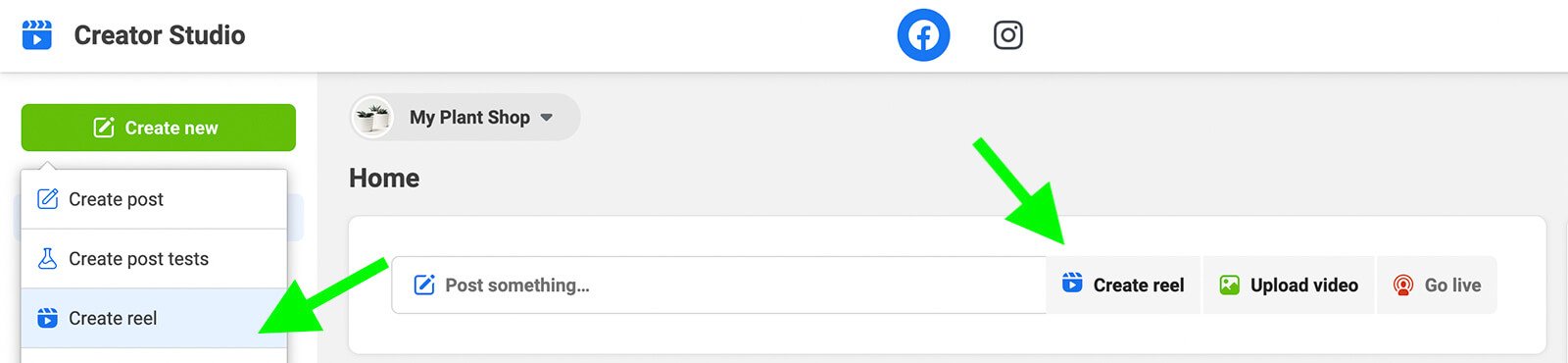 how-to-make-schedule-publish-facebook-reels-creator-studio-upload-new-my-plant-shop-step-1