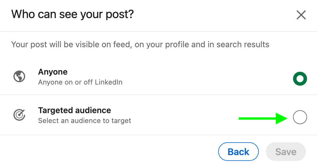linkedin-company-page-engagement-features-how-to-share-content-as-page-targeted-audience-step-2