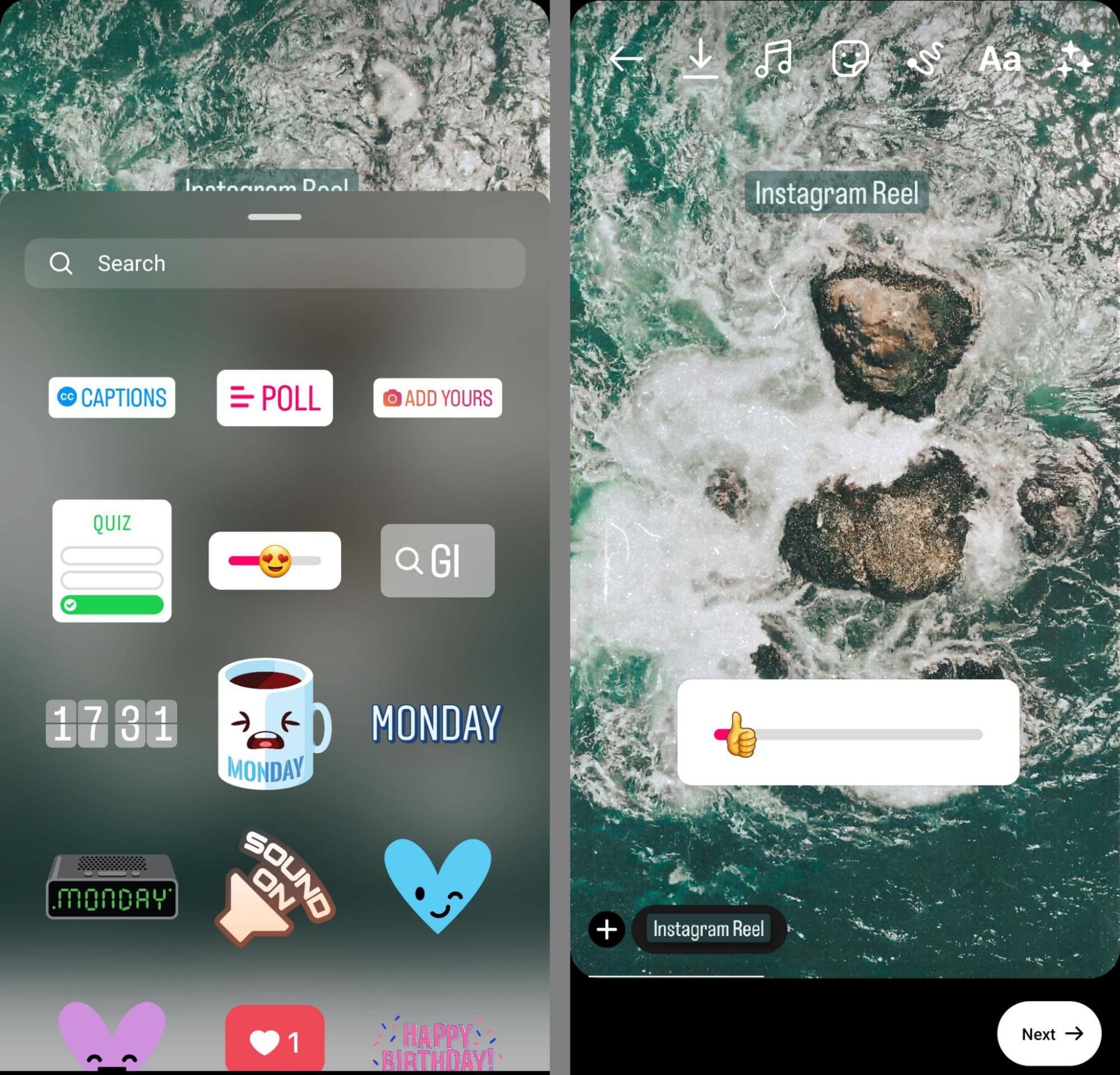 how-to-create-a-short-form-video-workflow-publish-9-16-aspect-ratio-post-to-instagram-sticker-tray-example-6