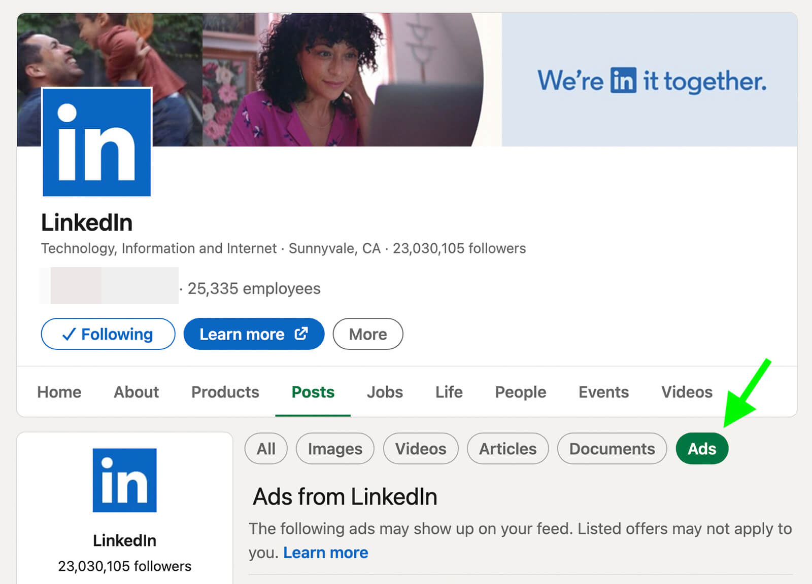 how-to-find-competitors-linkedin-ads-posts-tab-step-2