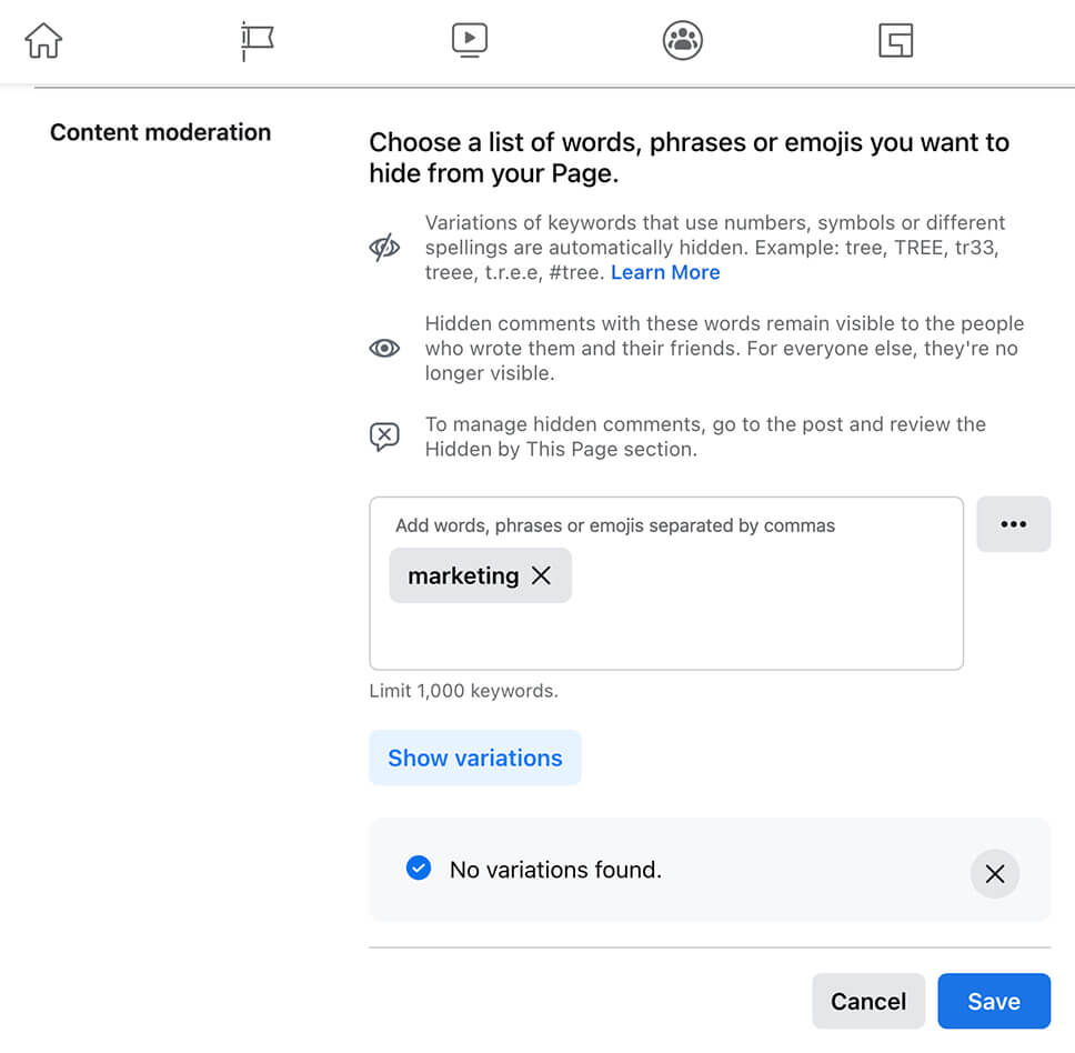 how-to-moderate-facebook-page-conversations-comments-for-keywords-public-posts-show-variations-step-12