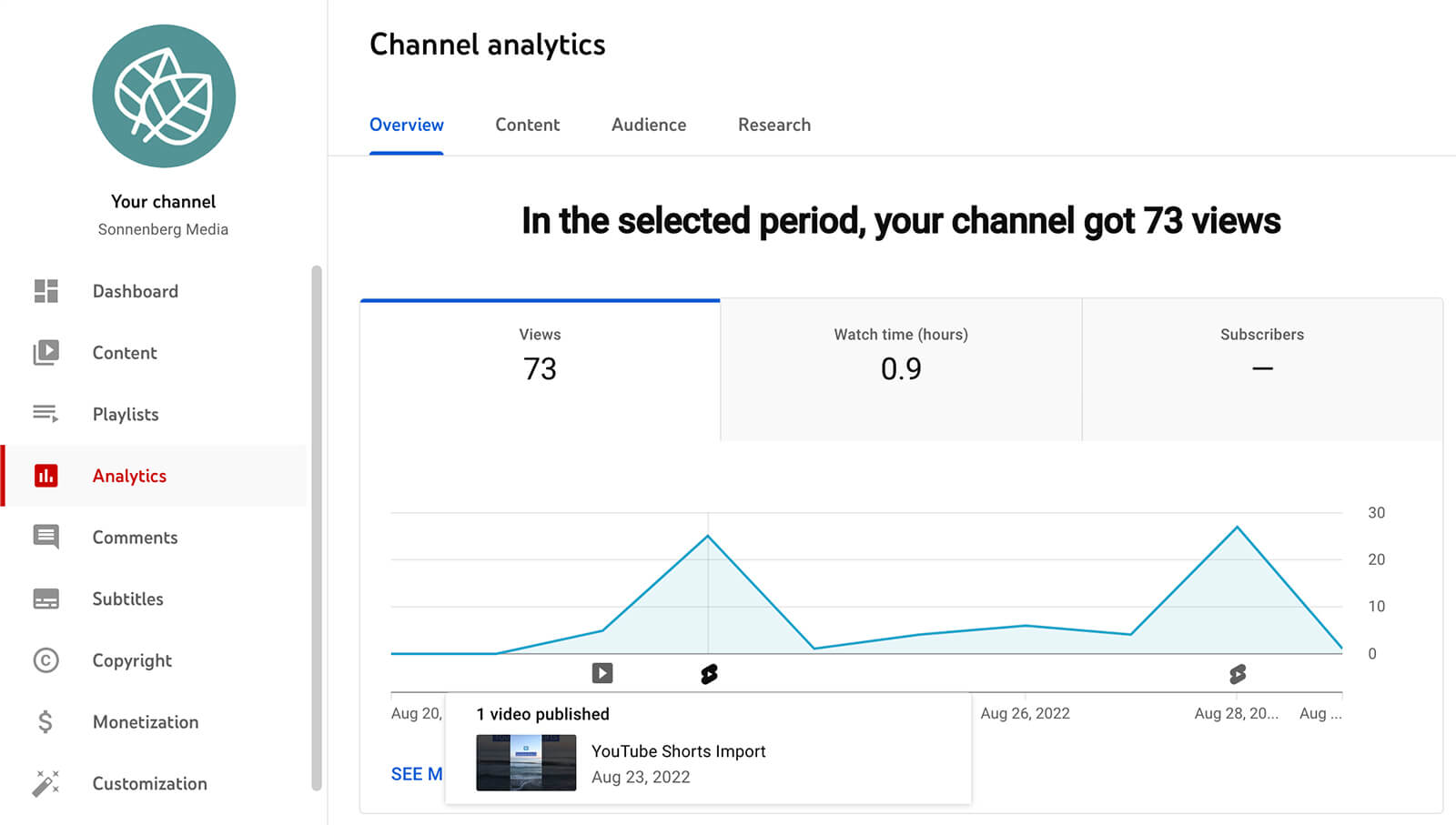 how-to-analyze-youtube-shorts-metrics-in-the-channel-overview-analytics-tab-sonnenberg-media-example-1