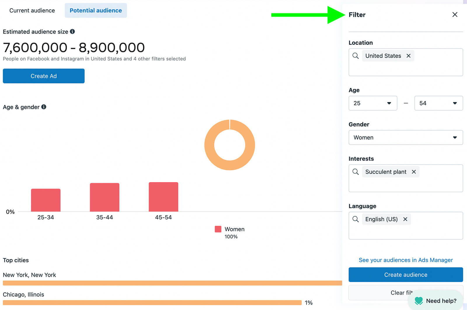 how-to-check-audience-insights-on-instagram-meta-business-suite-potential-audience-tab-example-2