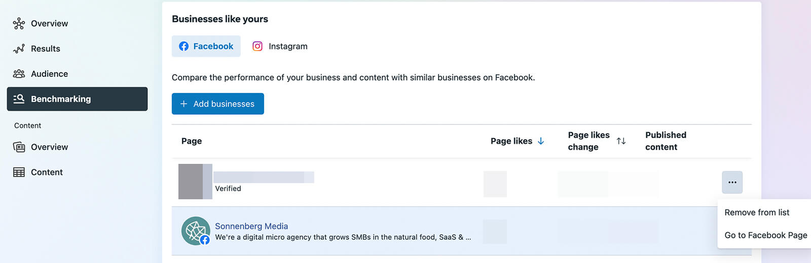how-to-find-competitors-organic-audiences-on-facebook-business-suite-benchmarking-tab-sonnenbergmedia-sonnenberg-media-example-1