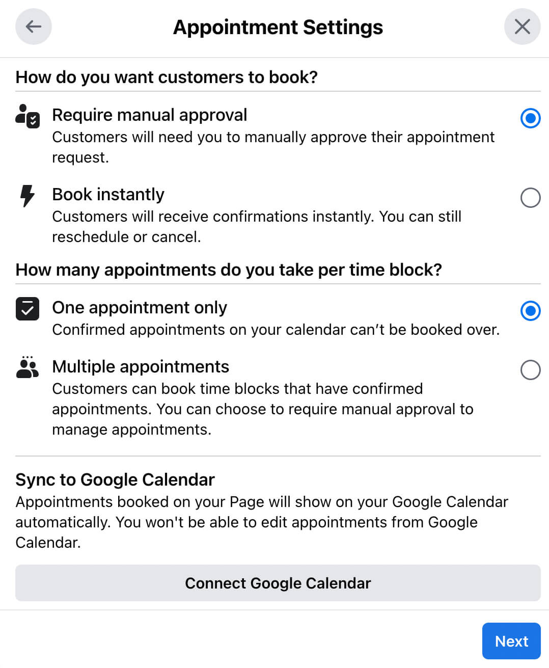 how-to-create-book-now-action-button-for-classic-facebook-page-confirm-appointment-settings-review-appointments-manually-use-native-prevent-double-bookings-sync-google-calendar-example-7