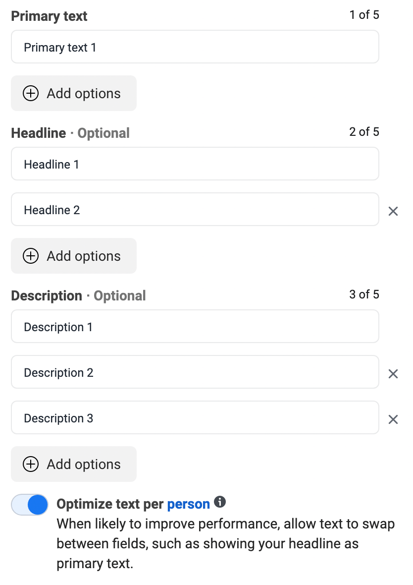 how-to-create-facebook-ads-customers-engage-with-optimize-text-per-person-algorithm-switch-on-optimize-text-per-person-option-primary-text-headline-description-example-12