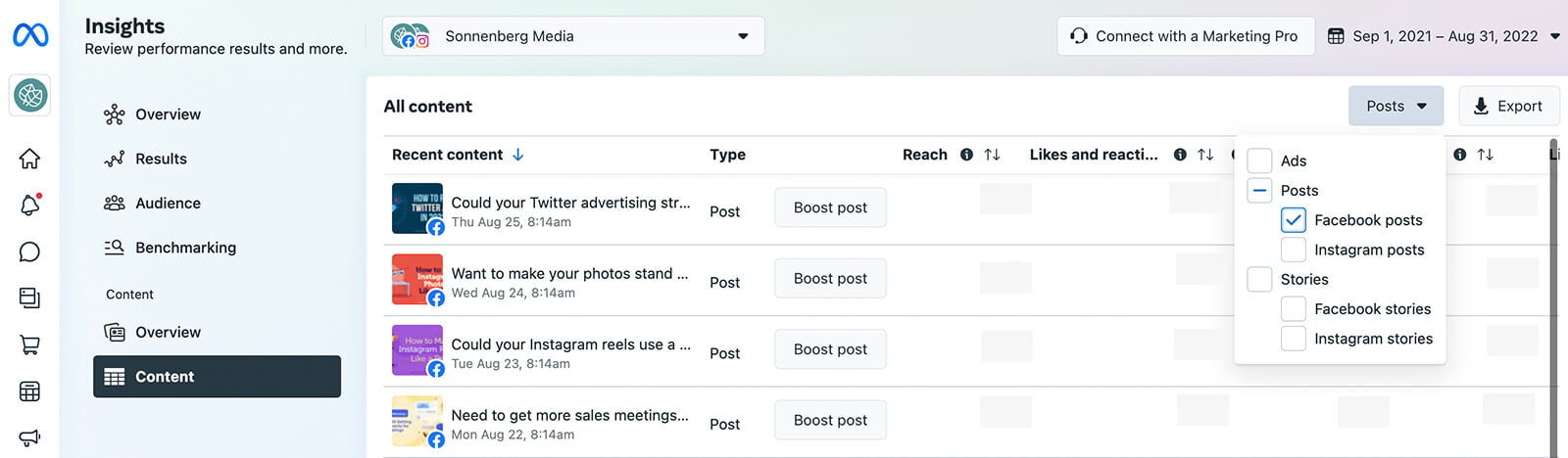 how-to-do-an-annual-social-media-audit-collect-content-and-follower-analytics-meta-business-suite-insights-facebook-instagram-example-3