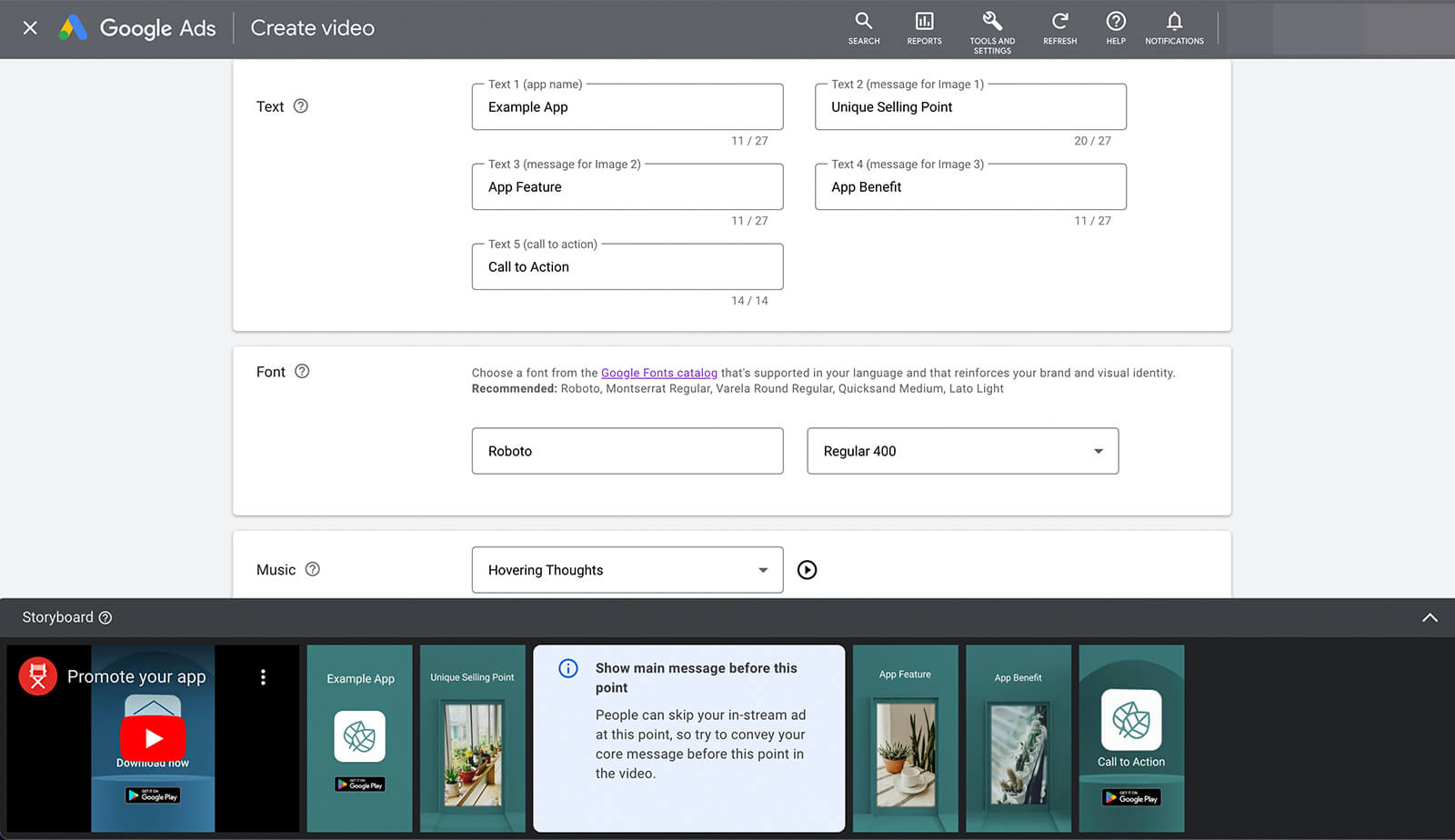 how-to-promote-your-app-using-youtube-vertical-video-ads-using-google-ads-asset-library-templates-storyboard-automated-tips-show-main-message-before-this-point-font-audio-track-example-8