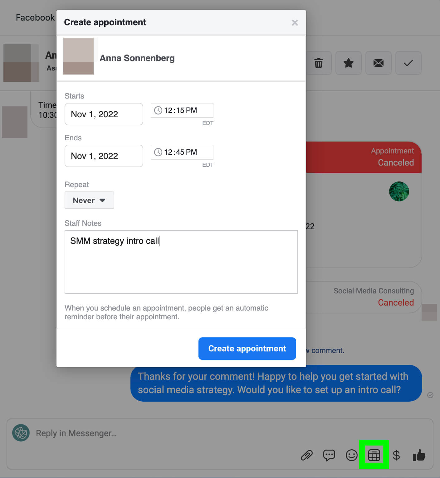 how-to-promote-your-book-now-or-reserve-action-buttons-on-facebook-with-organic-content-appointments-via-dms-direct-messages-click-appointment-icon-choose-time-reminder-example-24