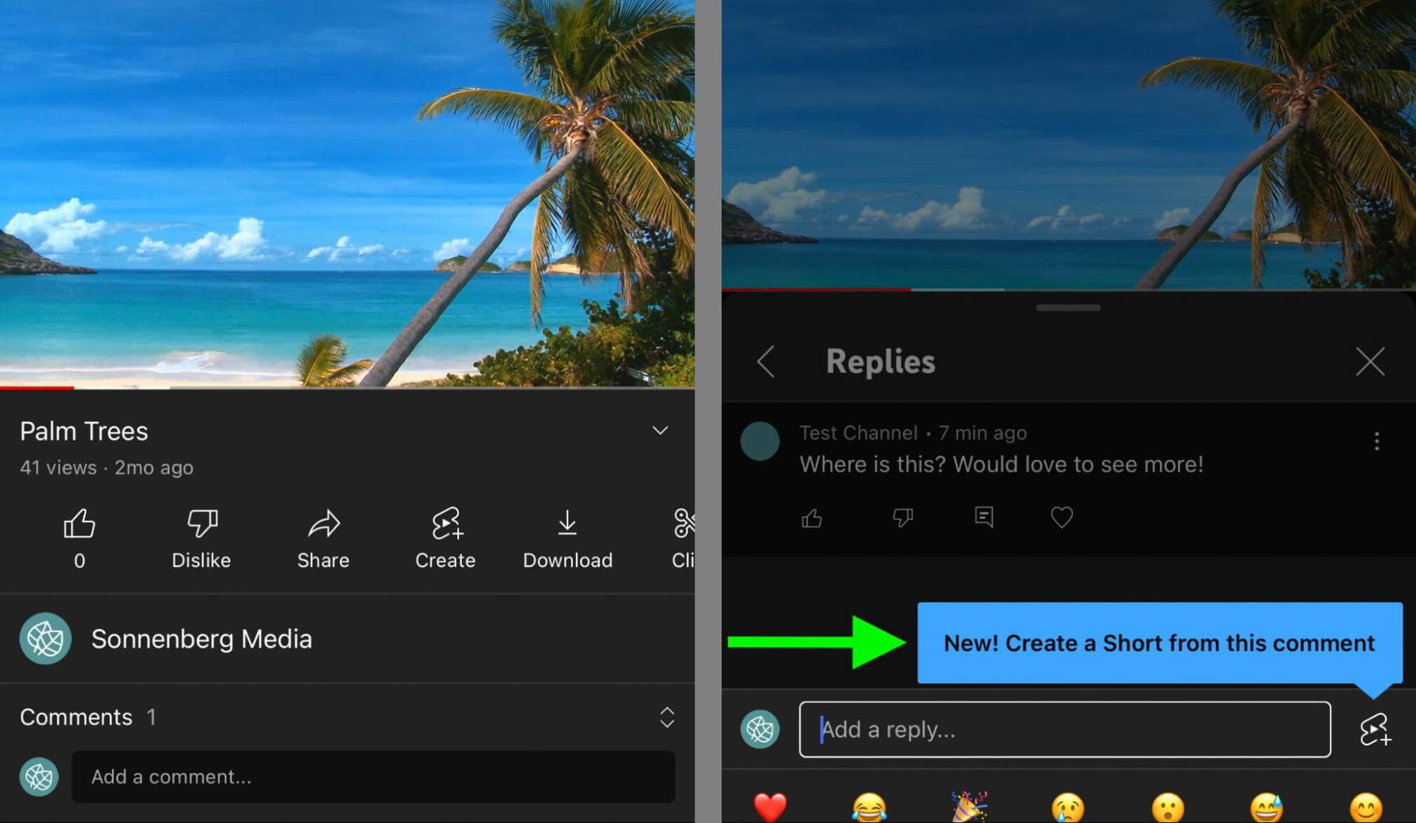 how-to-respond-to-youtube-comments-with-shorts-choose-tap-comment-icon-reply-popup-shorts-icon-trigger-shorts-creation-workflow-sonnenbergmedia-example-2-