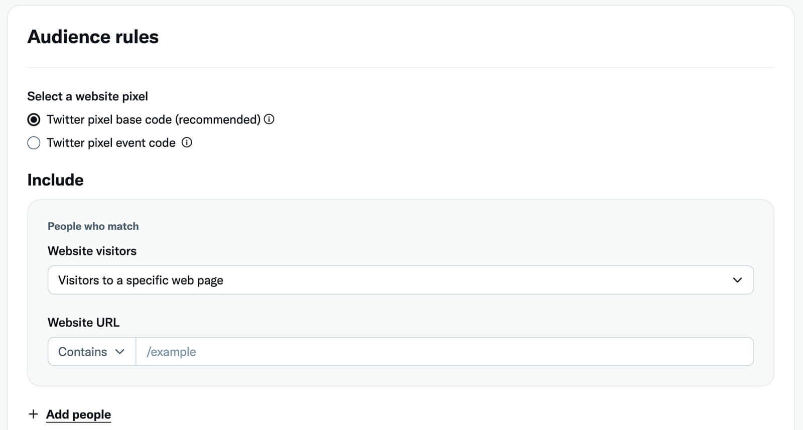 how-to-build-a-target-audience-using-twitter-pixel-use-base-code-or-event-code-enter-url-to-target-audience-rules-example-23