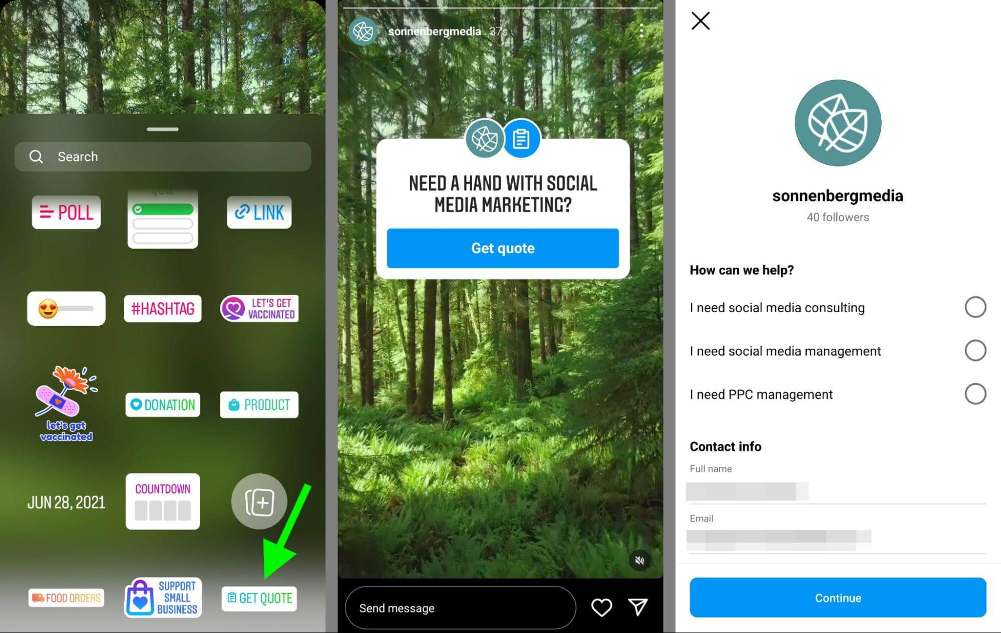 how-to-create-an-email-sign-up-lead-form-action-button-on-your-instagram-business-profile-promote-in-stories-add-get-quote-sticker-email-signups-example-9