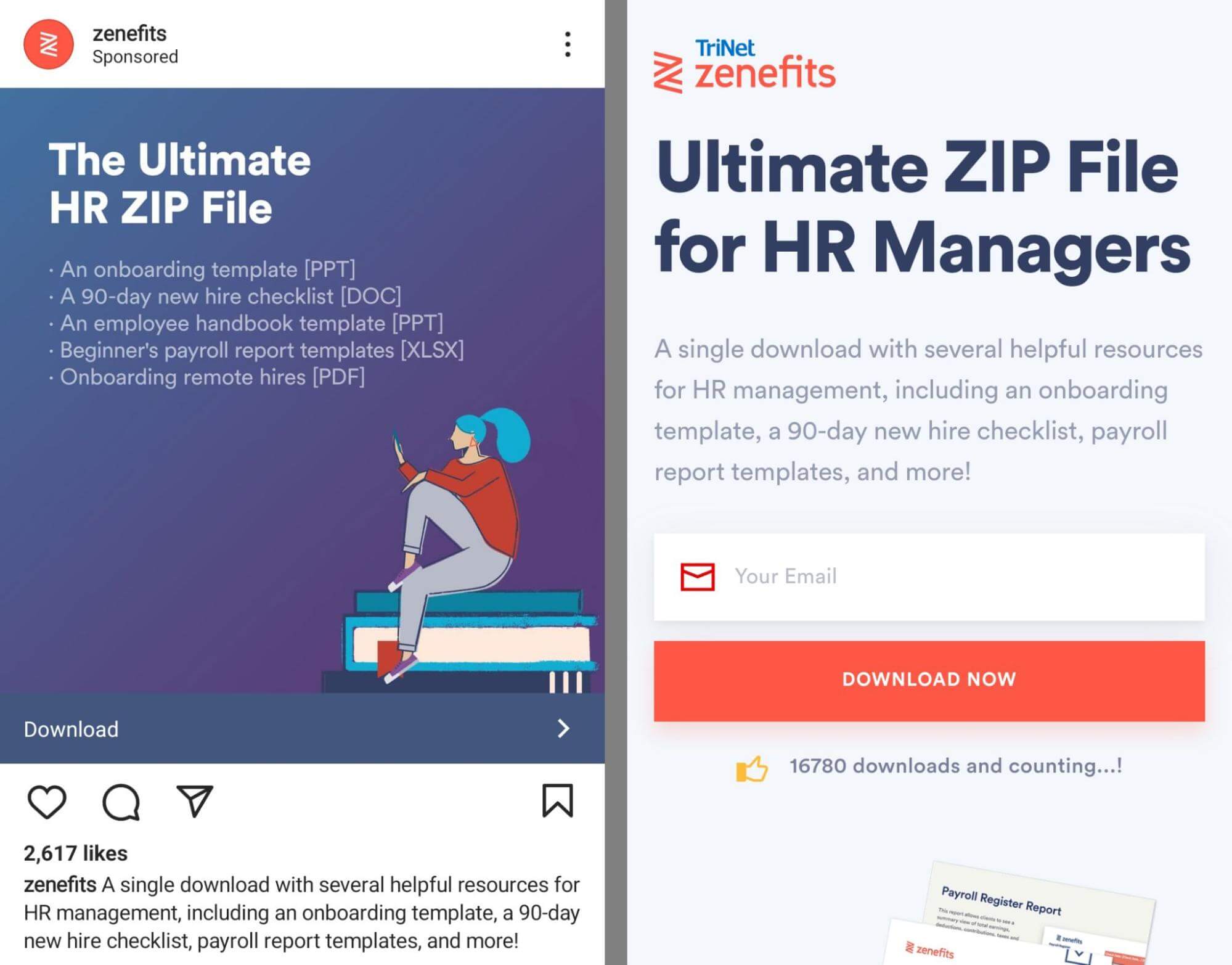 how-to-grow-your-email-list-on-instagram-using-instagram-landing-page-promotes-customer-email-download-cta-call-to-action-automatically-redirects-to-landing-page-zenefits-example-17