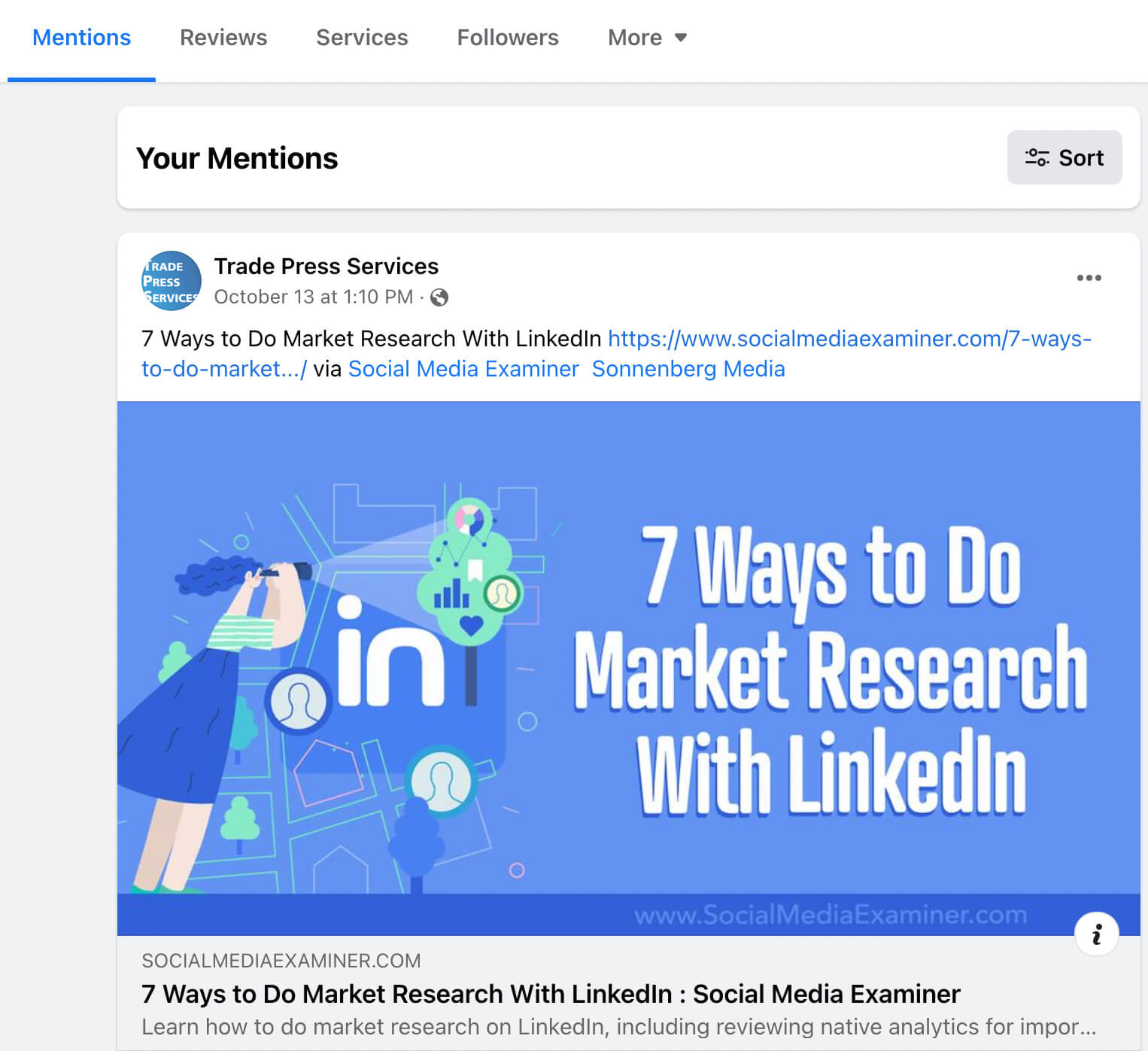 how to see mentions on facebook business page