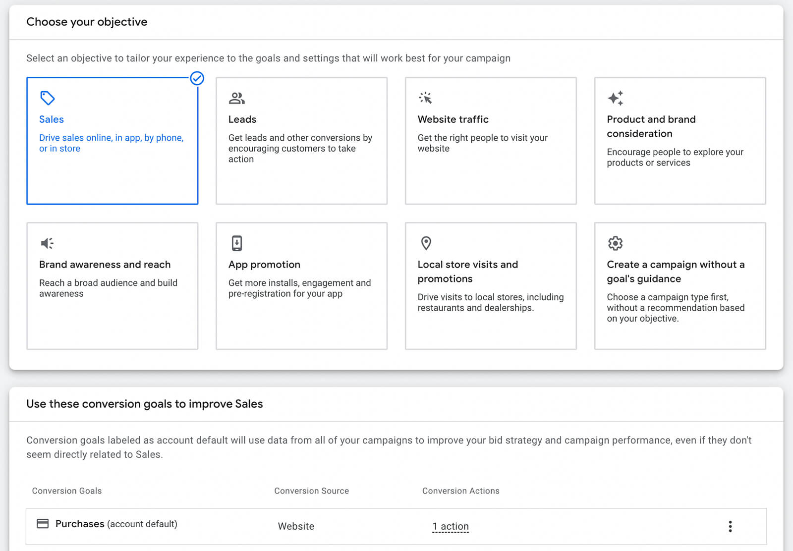 how-to-start-a-new-video-action-campaign-using-youtube-shorts-ads-choose-your-objective-sales-example-13