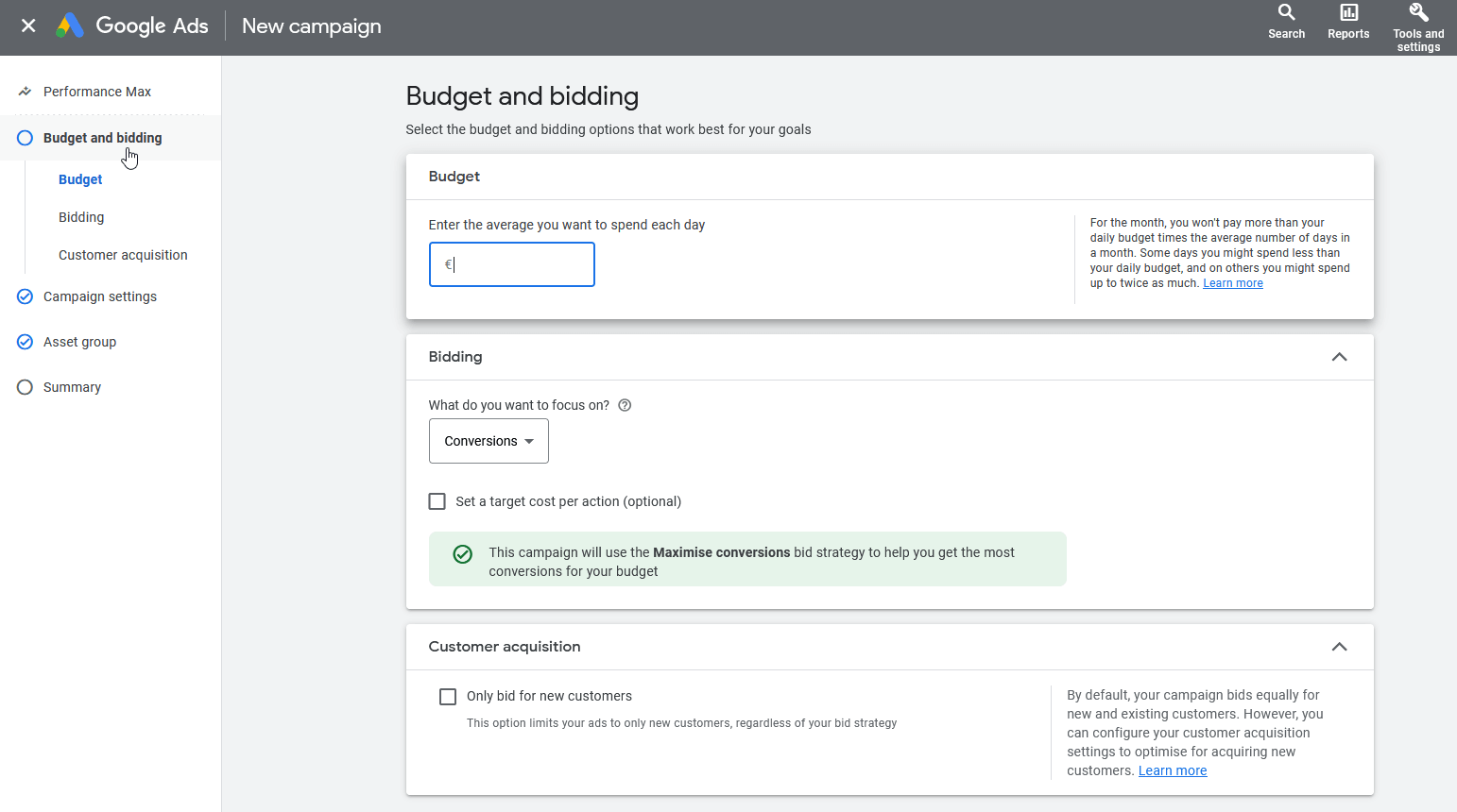 how-to-use-google-performance-max-google-ads-bidding-google-ads-maximize-conversion-budget-example-4