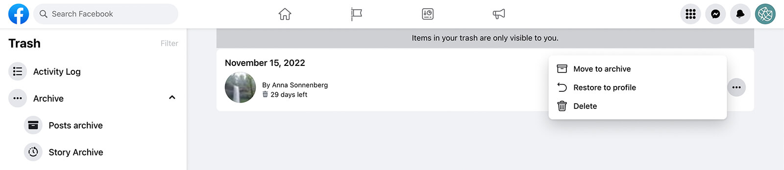 how-to-archive-facebook-page-content-on-desktop-archive-trash-or-restored-items-delete-example-10
