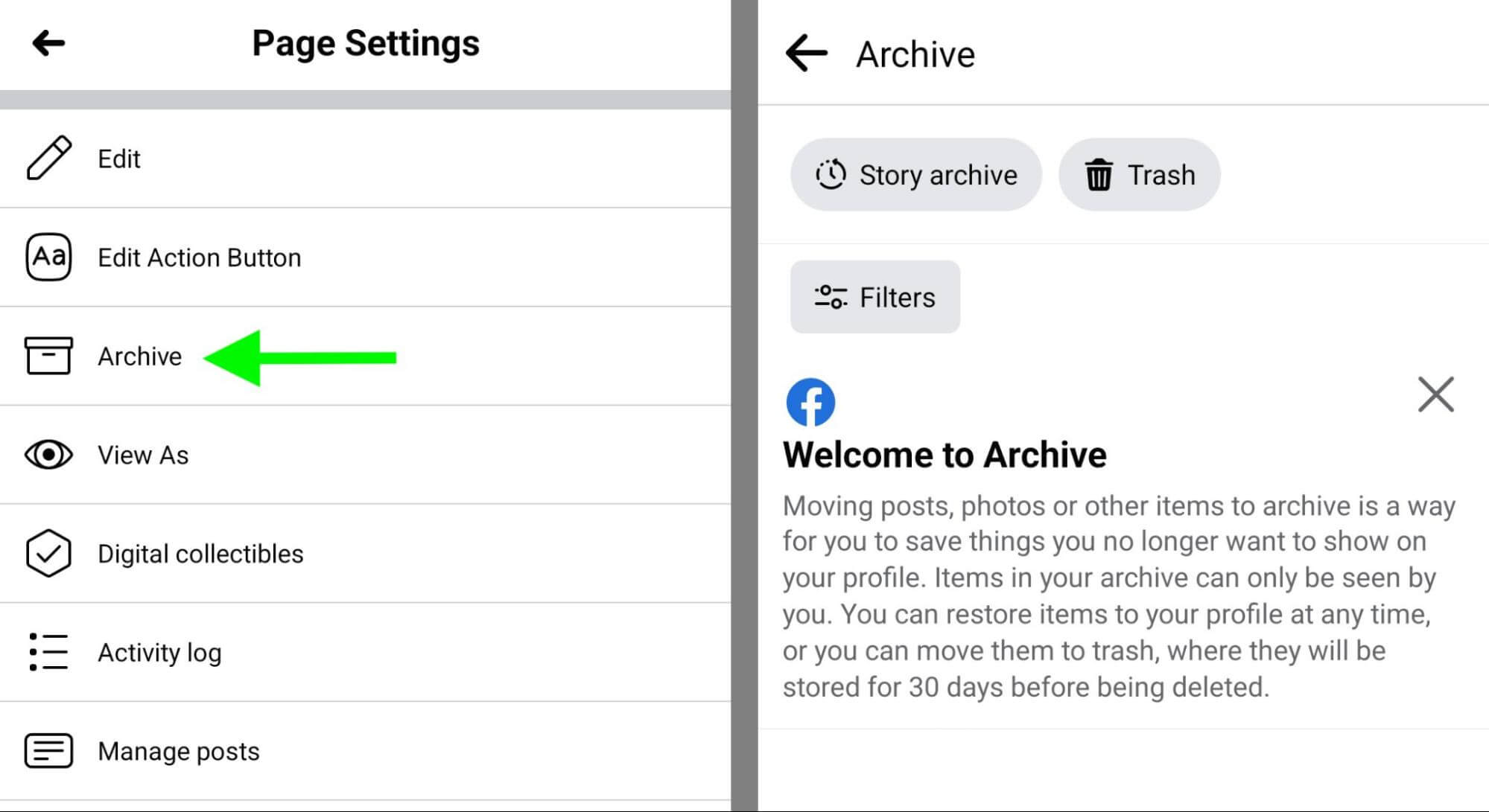 how-to-archive-facebook-page-content-on-mobile-tap-archive-story-archive-move-content-from-trash-example-7