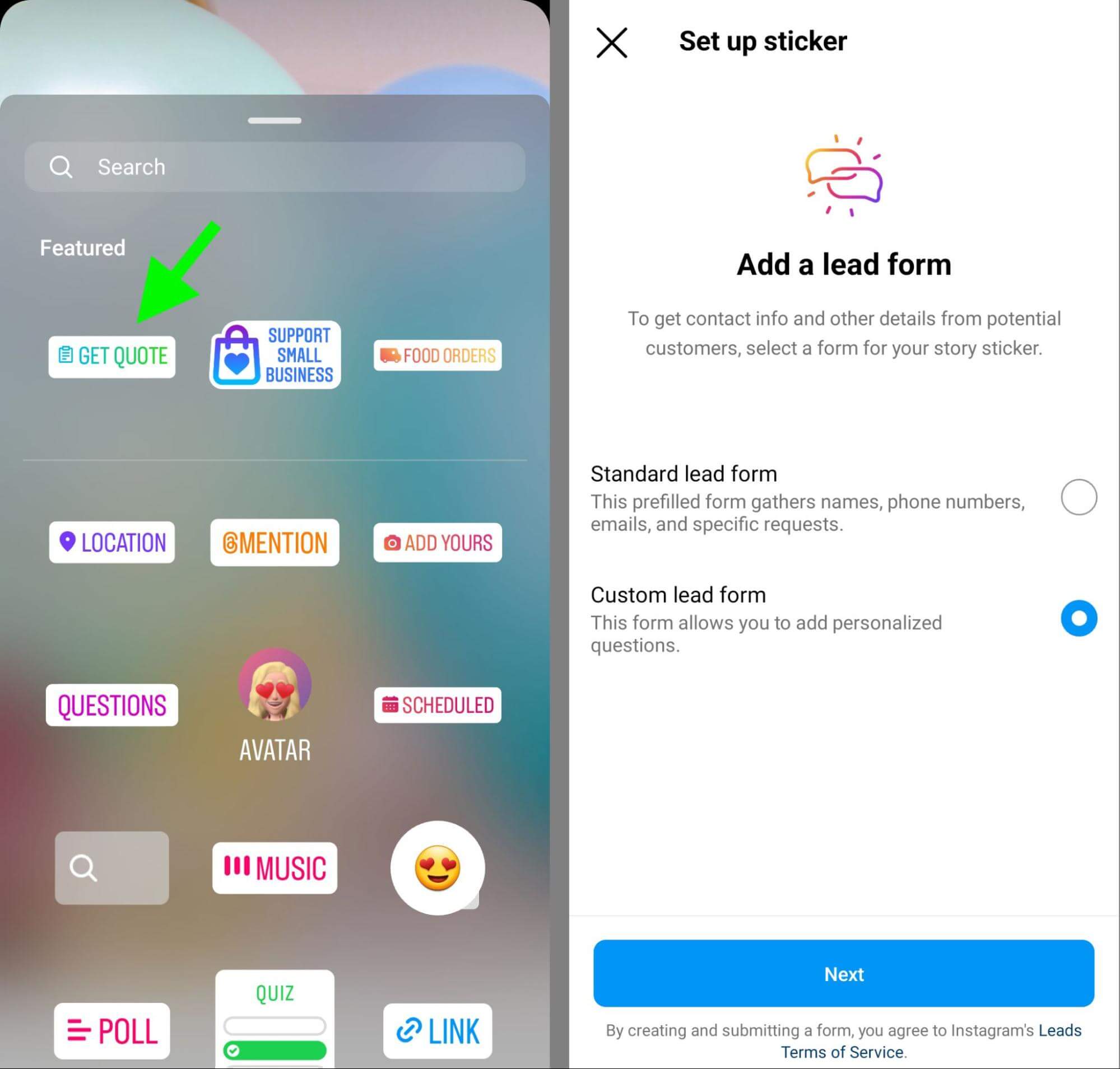 how-to-attract-new-customers-with-get-quote-stickers-on-instagram-lead-form-requesting-contact-information-ask-prospects-questions-standard-custom-form-example-14