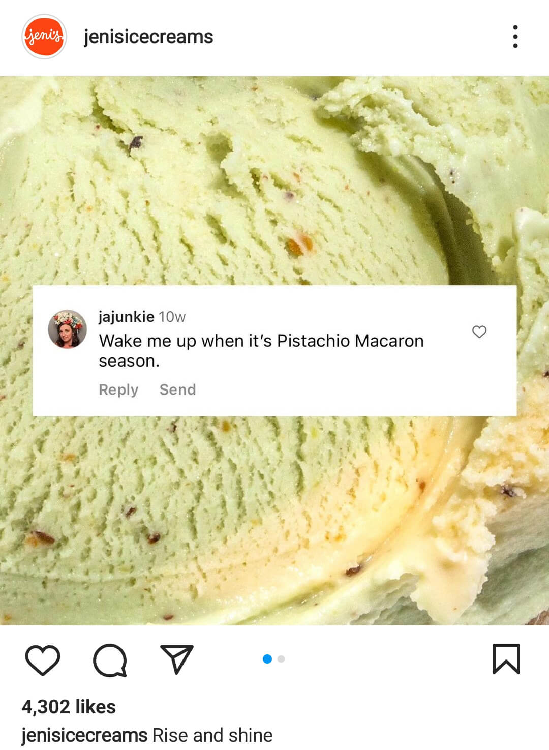 how-to-design-a-well-rounded-content-plan-on-instagram-features-customer-comment-about-seasonal-capturing-excitement-generating-buzz-limited-time-offering-jenisicecreams-example-7