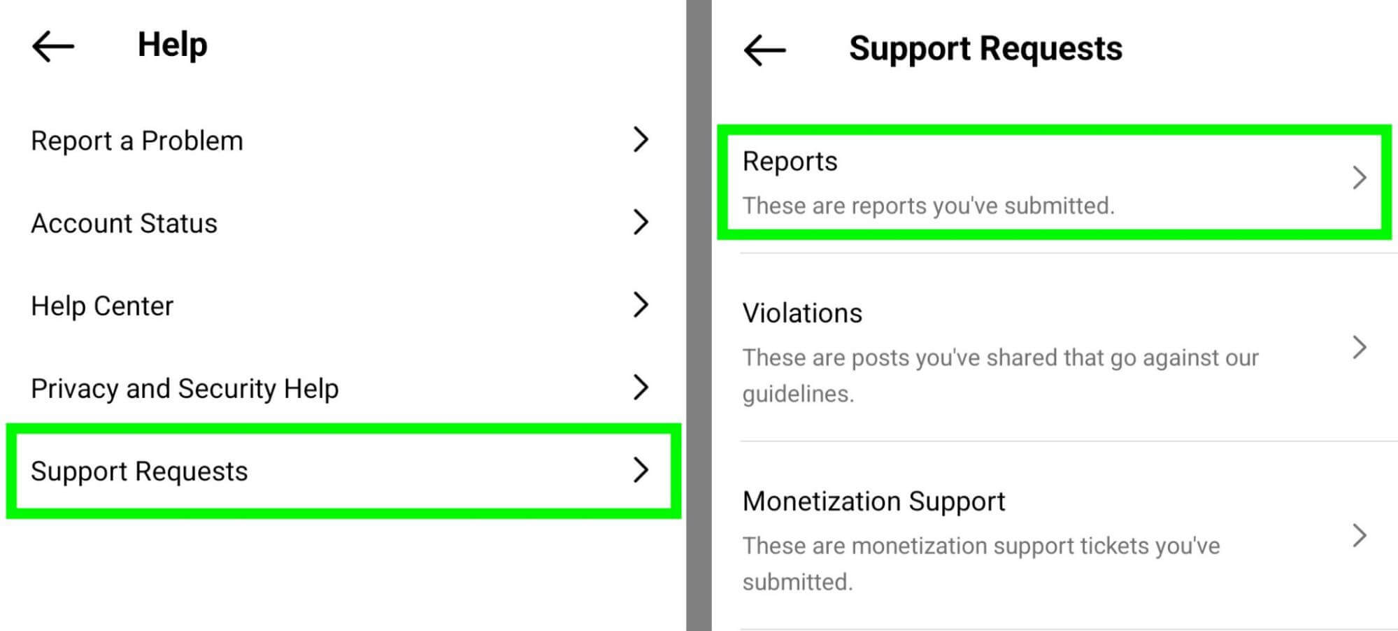how-to-monitor-instagram-impersonation-reports-track-imposter-profile-settings-help-tap-support-requests-open-reports-inbox-review-status-example-10