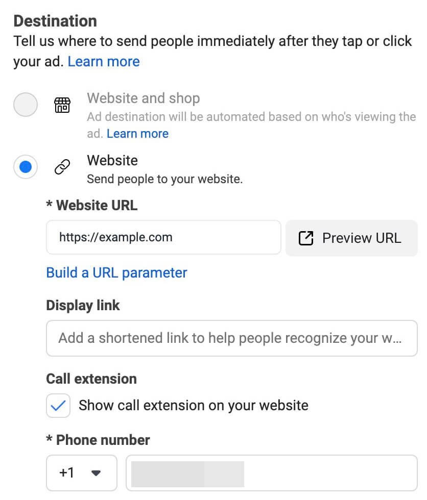 how-to-allow-multiple-conversion-opportunities-for-facebook-ads-call-business-call-extension-option-display-phone-prompt-questions-assistance-example-12