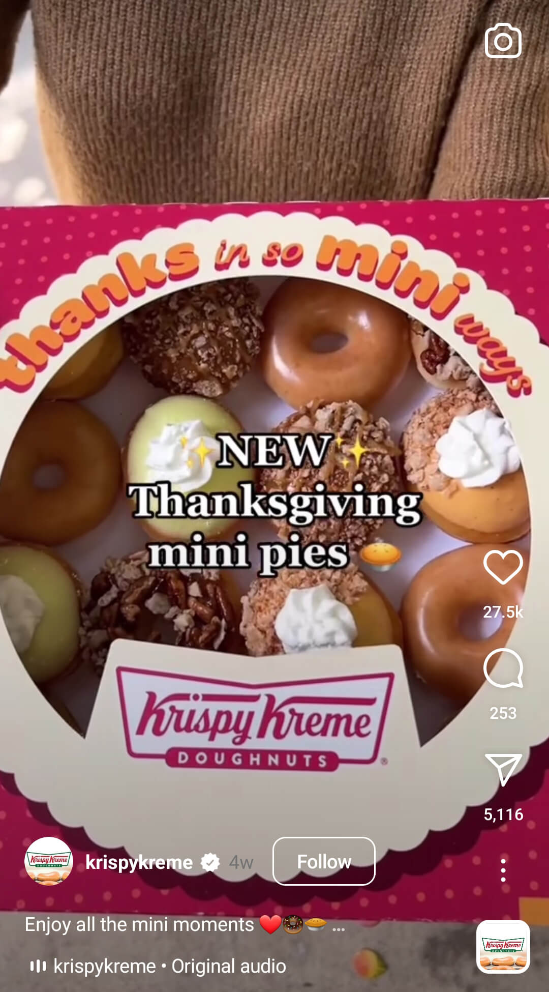 how-to-create-engaging-instagram-reels-boost-engagement-new-product-announcements-generate-comments-and-shares-product-footage-lifestlye-content-text-overlays-krispykreme-example-4
