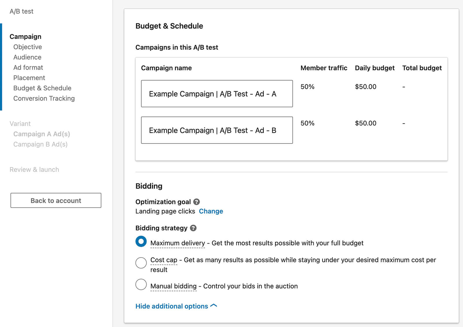 run-ab-test-in-linkedin-campaign-manager-set-up-campaigns-optimization-bidding-strategy-7