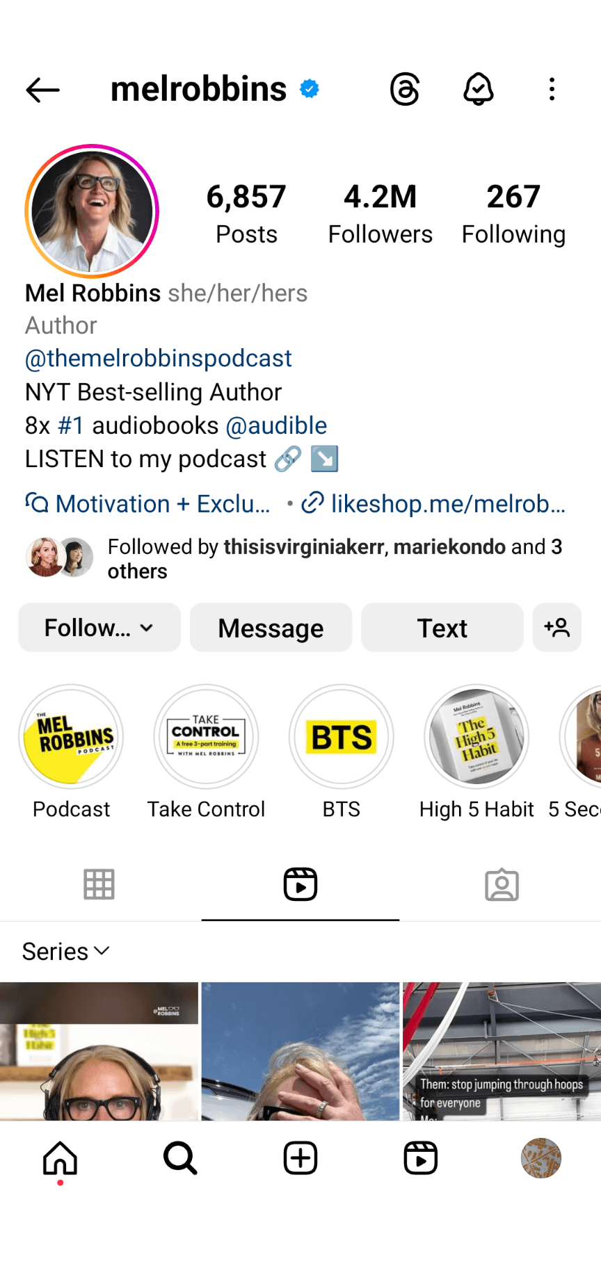mel-robbins-instagram-page-podcast-take-control-bts-high-5-habit-5-second-rule