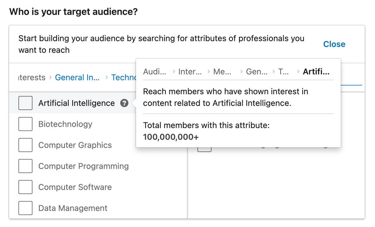 linkedin-ads-interest-targeting-test-broader-interests-for-viability-content-related-to-artificial-intelligence-attribute-12