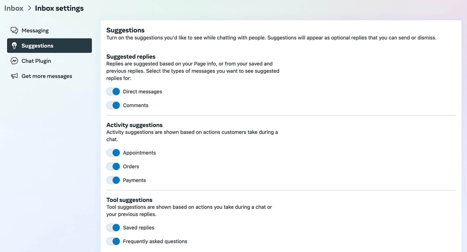 facebook-messenger-for-business-optimizing-dm-strategy-enable-suggestions-inbox-settings-9